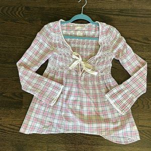 Plaid Ruffle Long Sleeve Odd Molly Top, Size S